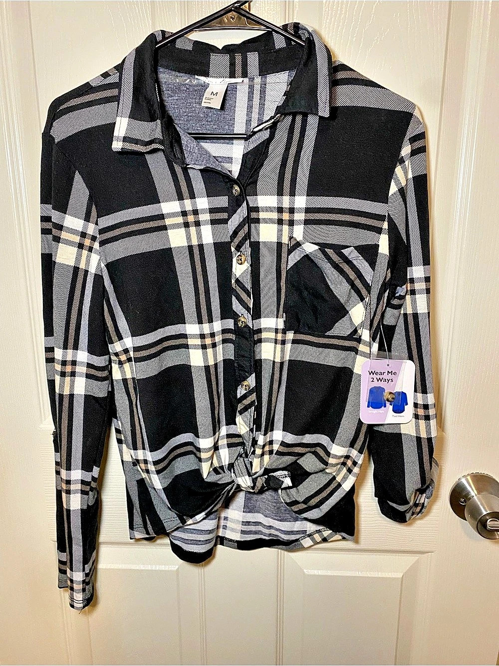 Just be. Plaid Button Down Shirt in Black & White Size Medium NWT